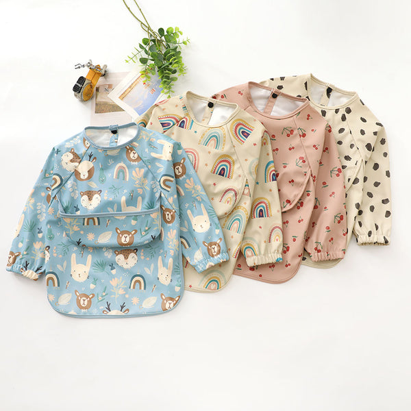 Soft Long Sleeved Baby Bib with Crumb Catcher - Unisex Toddler, Waterproof
